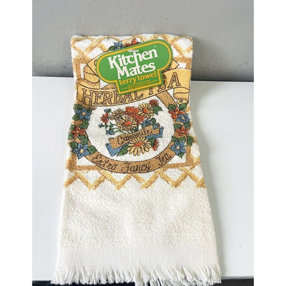 Vintage Deadstock Kitchen Mates Terry cloth Kitchen‎ Towel Herbal Tea Camomile